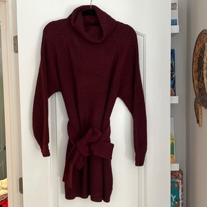 NWT LARGE Zenana Burgundy Cowl Neck Tie Sweater